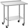 VEVOR Tavolo da Lavoro in Acciaio Inox Ristorazioni Carico 227 kg, Tavolo da Cucina 915 x 610 x 894 mm con Ruote Alzatina da 30 mm, Banco da Cucina per Preparazione Ripiano Sotto 191 kg, Ristorante