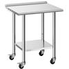 VEVOR Tavolo da Lavoro per Cucina in Acciaio Inox Carico 204 kg, Tavolo per Preparazione da Cucina 762 x 610 x 894 mm con Ruote Alzatina 30 mm, Ripiano Sotto Portaoggetti 168 kg, Ristorante, Hotel