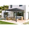 CAZEBOO Pergola Bioclimatica Addossata PIANA 297x298 cm (3x3 m - 9 m²) Alluminio Grigio Antracite - Lamelle Orientabili 0-110° Acciaio - Resistente Vento 70 km/h - Kit Completo con Manovella
