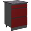 Vicco Mobiletto base per cucina R-Line, Rosso, 60 cm J-Shape con cassetti, PL Antracite, per la libera combinazione all'interno di sistemi cucina modulari