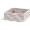 H&H Contenitore Quadrato in Rattan Sbiancato - 19x19x7 cm - Realizzato a Mano, Multiuso: Svuota Tasche, Porta Oggetti, Pane, Condimenti, Organizer da Tavolo