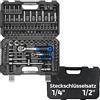 SW-Stahl 07797L Set di Chiavi a Bussola, Cricchetti 1/4 e 1/2, 97 Pezzi | In cromo vanadio, inserti a profilo esagonale DIN, valigetta separabile con schiuma antiruggine per officina