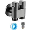 Zilimontt Valvola ad angolo a doppio controllo G1/2 Plus G3/4 rubinetto ad avere rapido manico in metallo doppia uscita per bidet macchina in lega e bagno WC lavaggio spruzzatore costruzione (grigio)