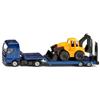 Siku 1761, Autocarro MAN con rimorchio ribassato e terna, 1:87, Metallo/Plastica, Blu/Giallo, Set giocattolo, Rimorchio ribassato sganciabile, Bracci escavatore mobili