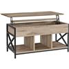 VASAGLE Tavolino da Salotto con Piano Sollevabile, Tavolino da Caffè Vano Nascosto e Scomparti Aperti, Struttura in Acciaio, 50 x 100 x (46,5-62) cm, Marrone Cammello e Nero LCT202B50