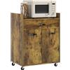 EasyComfort Carrello da Cucina con Cassetto, Armadietto e 4 Ruote in Legno, 60x40x77cm, Marrone Rustico