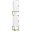 Easycomfort Colonna Bagno con 2 Armadietti e Ripiano in MDF e Acciaio, 30x30x170.7cm, Bianco e Oro