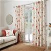 Dreams & Drapes - Tende floreali bianche e rosse 168 x 137 cm (larghezza x lunghezza) - Tende con occhielli a fiore rosso corallo - Tende e tende tradizionali/botaniche per soggiorno e camera da letto