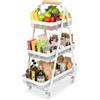 Relaxdays Carrello Relaxdays, 3 Livelli, Metallo, Manico in Legno, HxLxP: 84,5 x 57 x 31 cm, 4 Ruote, Cucina, Bagno, Bianco