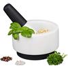 Relaxdays Mortaio e Pestello, Marmo, Silicone, Resistente, per Erbe Aromatiche e Spezie, in Pietra, D: 14 cm, Bianco