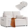 Xbro Divano Letto 2 Posti in Ciniglia, con Cuscini Spessi, 2 Guanciali e Tasche Laterali, Salvaspazio per Soggiorno, Camera da Letto o Ufficio, Moderno, 147x196x87 cm, Bianca