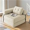 Xbro Divano Letto Pieghevole Singolo Compatto in Velluto a Coste con Poggiatesta a L, Poltrona Letto Salvaspazio per Soggiorno Ufficio Ospiti, 85x85-170x85 cm, Beige