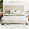 MUTICOR Letto imbottito 140x200 cm tessuto con testiera, Beige | Rivestimento effetto lino, Testiera morbida, 11,5 cm spazio, Portata 363 kg, Silenzioso, Montaggio facile