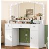 FIONESO Postazione Trucco con 10 Luci LED, 3 Colori Regolabili, 3 Specchietti Ripiegabili, Toeletta Trucco con 2 USB e 2 Prese, 3 Cassetti e 2 Armadi, Bianco
