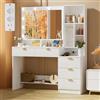 TRIUMPHKEY Toeletta Trucco con Specchio e Luci,Tavolo da Toilette con Cassetti, Postazione Trucco con Ripiani Aperti, Ganci per Gioielli e Presa Elettrica per Camera da Letto,Moderno (Bianco)