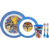 CARTOON Set stoviglie in plastica riutilizzabile 5 pezzi piatti bicchiere posate per bambini set pranzo (Pokémon)