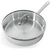 BK Bright Padella per Sauté in Acciaio Inox 28 cm con Coperchio,Esterno Lucido,Manico Rimani Freddi,Cottura Professionale,Induzione,Forno Sicuro fino a 230°C,Metallo Sicuri,Lavastoviglie,Argento