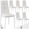 tectake® Set 6 Sedie Sala da Pranzo Imbottite, Sedie Cucina in Similpelle, Gambe in Acciaio, Sedie Soggiorno dal Design Elegante con Strass, Sedie da Pranzo Moderne Antiscivolo - Bianco