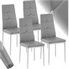 tectake® Set 4 Sedie Sala da Pranzo Imbottite, Sedie Cucina in Similpelle, Gambe in Acciaio, Sedie Soggiorno dal Design Elegante con Strass, Sedie da Pranzo Moderne Antiscivolo - Grigio