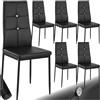 tectake® Set 6 Sedie Sala da Pranzo Imbottite, Sedie Cucina in Similpelle, Gambe in Acciaio, Sedie Soggiorno dal Design Elegante con Strass, Sedie da Pranzo Moderne Antiscivolo - Nero