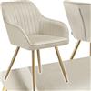 tectake® Sedie da Pranzo Effetto Velluto Trapuntato, Elegante, Imbottitura Schiuma Alta Densità, Gambe in Acciaio, Montaggio Semplice - Crema/Oro, 1 Sedia