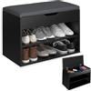 tectake® Scarpiera salvaspazio slim, Comoda Seduta Imbottita, Panca Portascarpe, Scarpiera ingresso con Ripiani Aperti, Facile da Montare, mobile porta scarpe - 60 x 30 x 43,5 cm - Nero