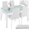 tectake® Set di Mobili per Sala da Pranzo, 4 Sedie in Similpelle Resistente, Tavolo con Piano in Vetro, Design Moderno, Piedini SalvaPavimento, Ideale per Cucina e Soggiorno - Bianco