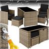 tectake® Salottino in Rattan Palermo, Set Sedie con Cuscini, Tavolino Salotto con Lastra in Vetro, Design Funzionale, Imbottitura Idrorepellente, Resistente ai Raggi UV - Naturale