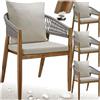 tectake® Set di 4 Sedie da Giardino, Poltrona Design a Corda, Sedia Struttura in Acacia, Cuscini Spessi e Super Morbidi, Rivestimenti Idrorepellenti e Lavabili, Piedini Regolabili in Altezza - Greige