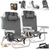 tectake® 2 Sedia da Spiaggia, Spiaggina Pieghevole Funzione Zaino, Sedie da Giardino, Telaio Alluminio, Sdraio Da Spiaggia, Schienale Regolabile, Sdraio pieghevole, Borsa Termica, Sedia Mare - Grigio