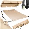 tectake® Lettino Prendisole Doppio con 2 Cuscini da Esterno, Robusto Telaio in Metallo, Comode Rotelle, Tenda da Sole Pieghevole, Resistente agli Agenti Atmosferici - Nero/Beige