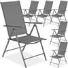 tectake® Set da 6 Sedie da Giardino in Alluminio, Sedie Pieghevoli, Leggere, Schienale Regolabile in 7 Posizioni, Facili da Lavare, 67x56x105cm, Salva Spazio, Carico Max cad 110kg - Grigio/Antracite