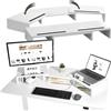 tectake® Supporto Monitor a 3 Pezzi, Rialzo Monitor Design Ergonomico, Supporto per Monitor con Parti Regolabili e Girevoli, Spazio per Accessori, 2 Supporti per Smartphone - Bianco