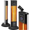 tectake® Radiatore a Infrarossi 1500W, LED, Timer, 3 Livelli di Potenza, Telecomando, Alluminio Inossidabile, Protezione Antiribaltamento, Riscaldamento Diretto, per camping, interno ed esterno - Nero