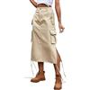 aromm Donna Cargo Gonna Lunghe sotto Ginocchio Gonne Jeans Vita Alta con Tasche, Cachi, XL