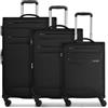 Worldpack Set di valigie morbide 3 pezzi trolley da viaggio in poliestere robusto di alta qualità per uomo e donna 4 ruote doppie lucchetto TSA serie Chicago Nero Kofferset