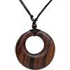 81stgeneration Ciondolo Tribale Rotondo in Legno Marrone Intagliato a Mano | Collana con Ciondolo Regolabile a Disco di Legno Grande | Regali Naturali per Donne