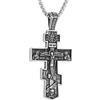 HZMAN Collana con croce ortodossa orientale, unisex, stile retrò, religiosa, crocifisso, croce bizantina, ciondolo cristiano, idea regalo, 3.2 cm x 5.1 cm, Acciaio inossidabile, Nessuna pietra