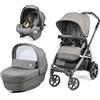 Peg Perego PEG Book Modular Passeggino Trio Neonati 0-4 Anni, Passeggino Reversibile, Navicella con Comfort System, Seggiolino Auto i-Size, Ruote Soft Ride, Materassino Fresco Jersey, Mercury