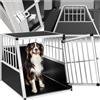 tectake® Box da Trasporto per Cane, Singolo, Alluminio e Legno Impiallacciato, Spigoli in Plastica, Parete Posteriore Obliqua, Trasportino, LxPxH: 66x90x69,5 cm, Peso 13 kg - Trapezoidale