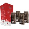 Aiello CAFFE' AIELLO SPECIAL BOX - 4X250 Gr Soft Pack CREMA MACINATO - Tostatura Media - In Atmosfera Protettiva con Valvola Salva-Freschezza + Coppia di Tazzine con Piattini di Vera Porcellana Dura Italiana