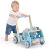 COSTWAY 2-in-1 Primi Passi per Bambini con Altezza Regolabile, Girello in Legno con Banco da Lavoro, Carrello da Spinta con Giocattoli Montessori, Velocità Regolabile, Spazio di Archiviazione (Blu)