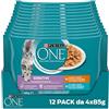 Purina One Sensitive Umido Gatto Pollo e Carote e Tonno e Carote, 48 Buste da 85g