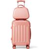 LEADZM Valigia Bagaglio a Mano con Rinforzi Angolari, Set di Valigie Rigide 2 Pezzi con Beauty Case, Trolley Bagaglio a Mano 55x40x20 in ABS (Rosa oro)
