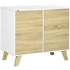 HOMCOM Mobile Multiuso con 2 Ante, Mobile Multiuso con Ante a Pressione e Mensole Regolabili, Mobiletto Salotto e Camera in Legno, 80x40x70cm, Bianco e Quercia