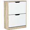 HOMCOM Scarpiera Salvaspazio Slim con 2 Ante a Ribalta, Scarpiera Ingresso con Ripiani Regolabili, Porta Scarpe per 8 Paia con Maniglia a Incavo, 62.5x26x81 cm, Color Legno e Bianco