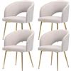 SUPPNEED Set di 4 sedie da pranzo in corduroy, con bracciolo, schienale curvo, gambe dorate, sedie da cucina, poltrone per soggiorno, camera da letto, ufficio (4, beige)