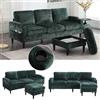 Trdlpyn Divano a 3 posti, Poggiapiedi con Vano Contenitore, Divano in Velluto con Portabicchieri, Tasche Laterali e Braccioli, Delicato sulla pelle e Confortevole, Emerald