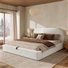 NNJN - Letto matrimoniale imbottito, 180 x 200 cm, letto funzionale idraulico, con rete a doghe, testiera e ampio spazio di archiviazione, testiera imbottita, colore beige bouclé