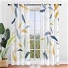 Surwin Stampa di Piume Tende per Interni, Tende a Vetro con Occhielli, 2 Pezzi Tende Camera da Letto, Tende Voile Semi Trasparenti, per Cucina, Soggiorno (140x275cm,Blu e Giallo)